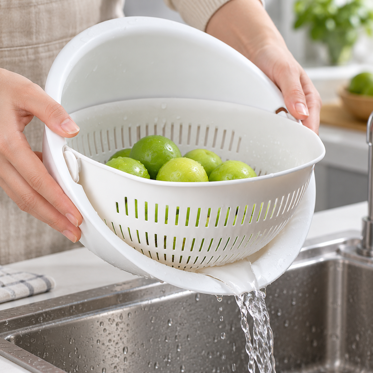 🥗 Drain Basket | Plastic | Kitchen | Home Cooks | Rotating Strainer