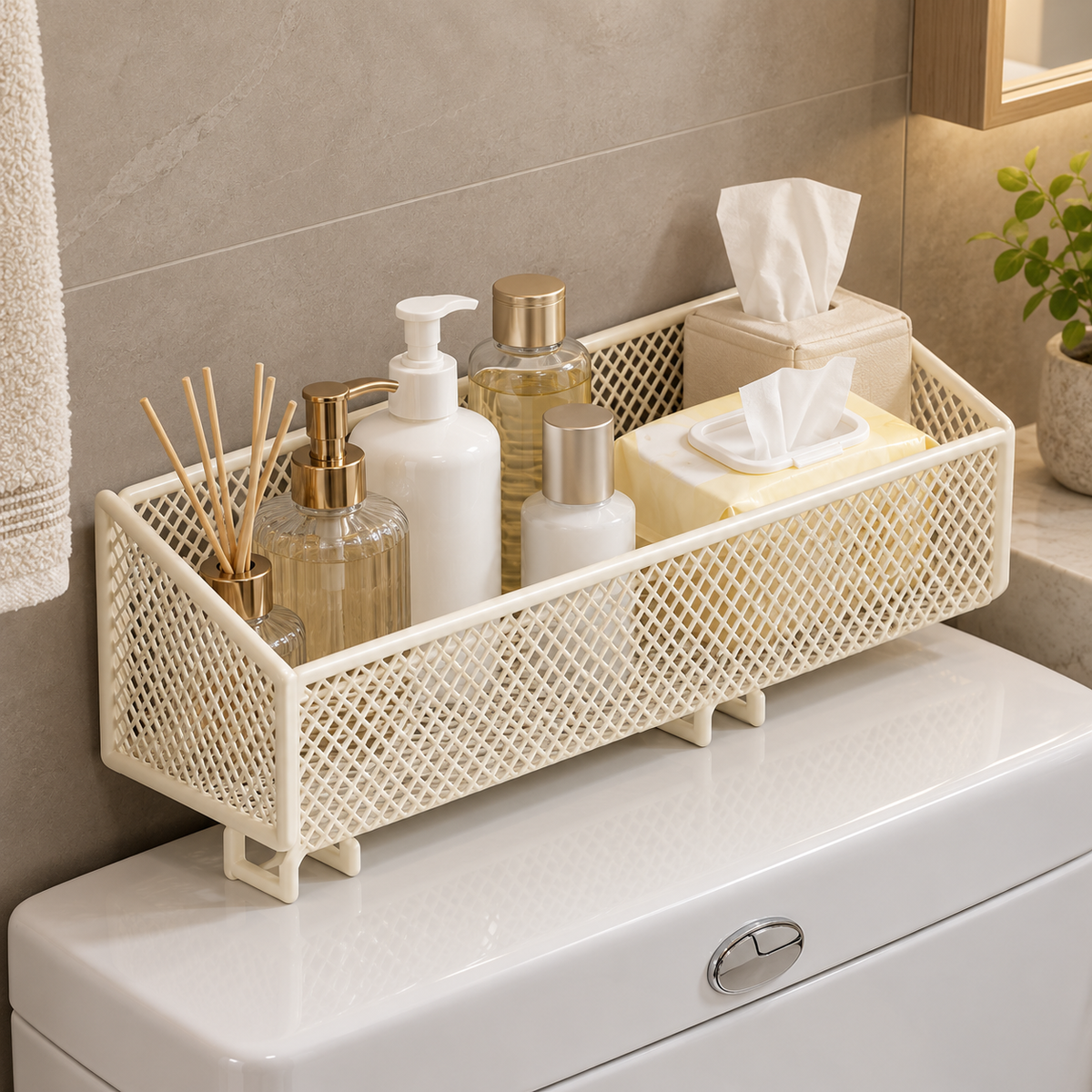 🧴 Bathroom Organizer | Metal Mesh | Vanity | Homeowners | Elevated Storage
