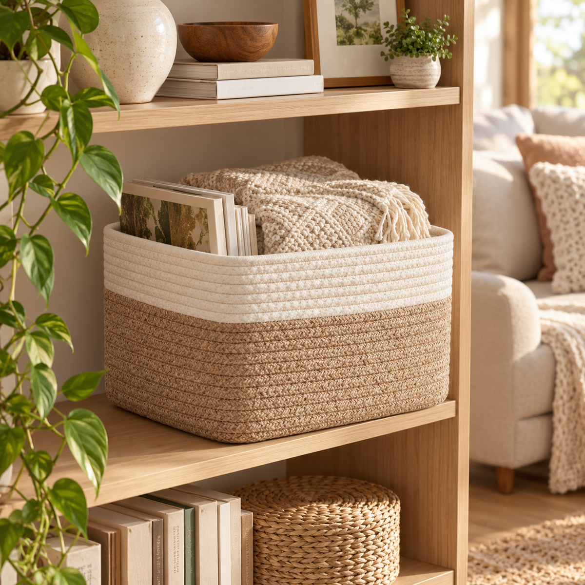 🧺 Storage Basket | Cotton Rope | Closet | Homeowners | Two-Tone Weave