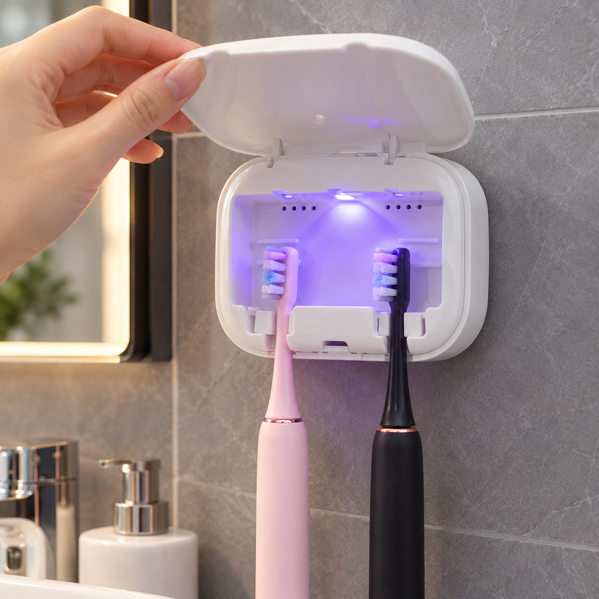 🪥 Toothbrush Sanitizer | ABS Bathroom Storage | Families | UV-Care Design