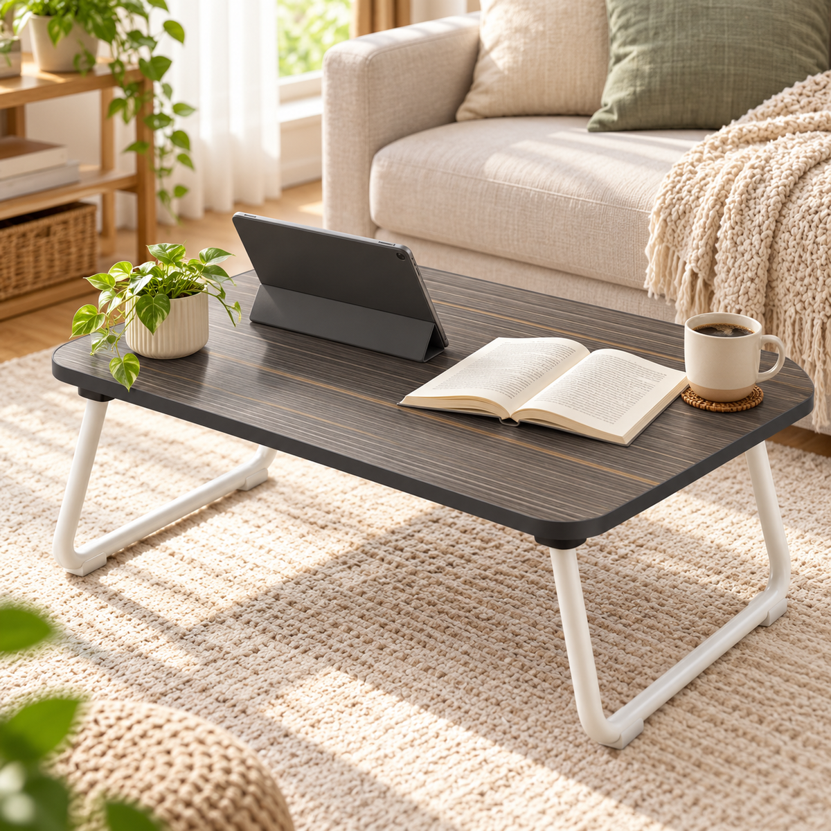 🛏️ Folding Table | Wood-Look Metal | Bedroom | Homeowners | Compact Design