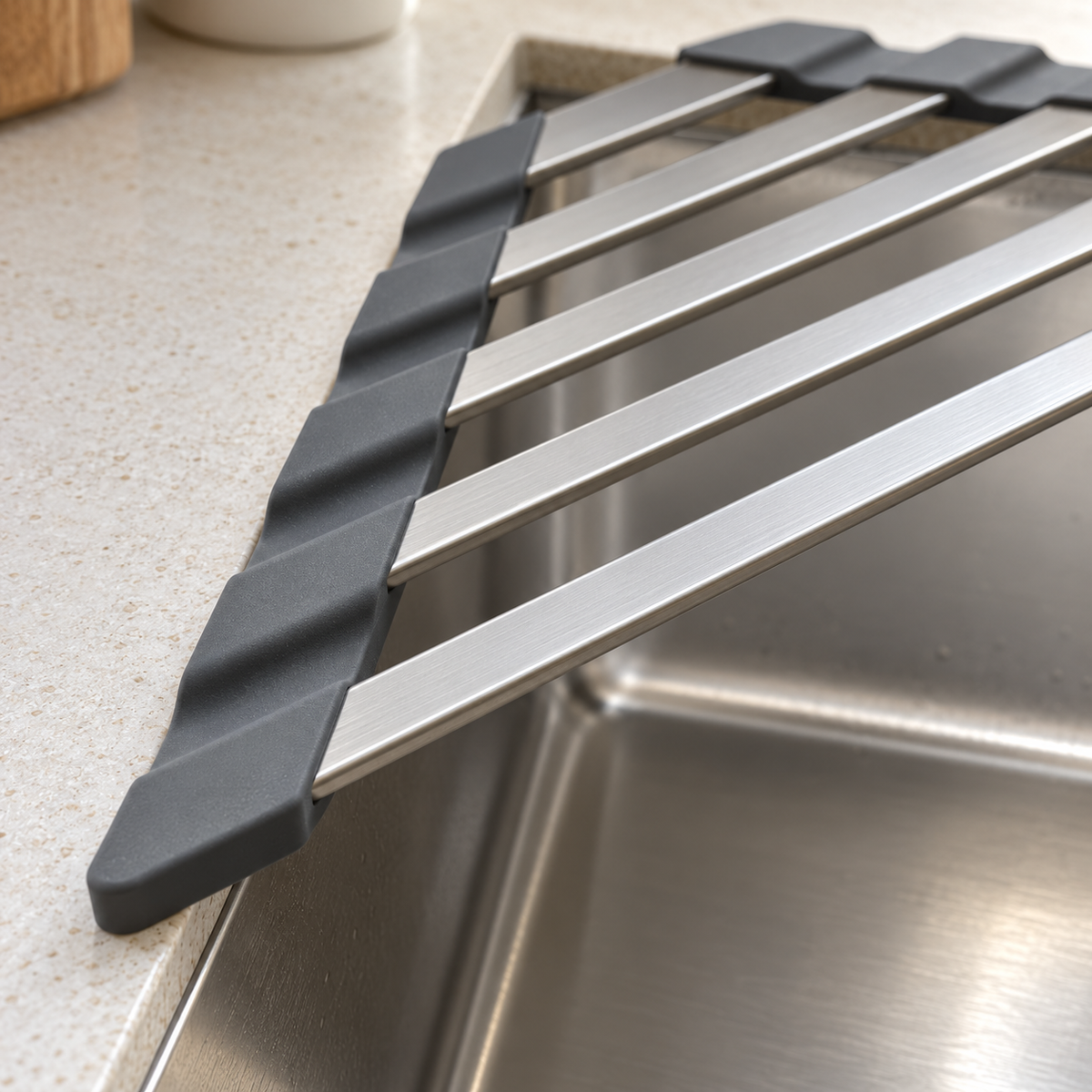 🧼 Space-Saving | Stainless Steel | Sink Corner | Home Cooks | Roll-Up Drying