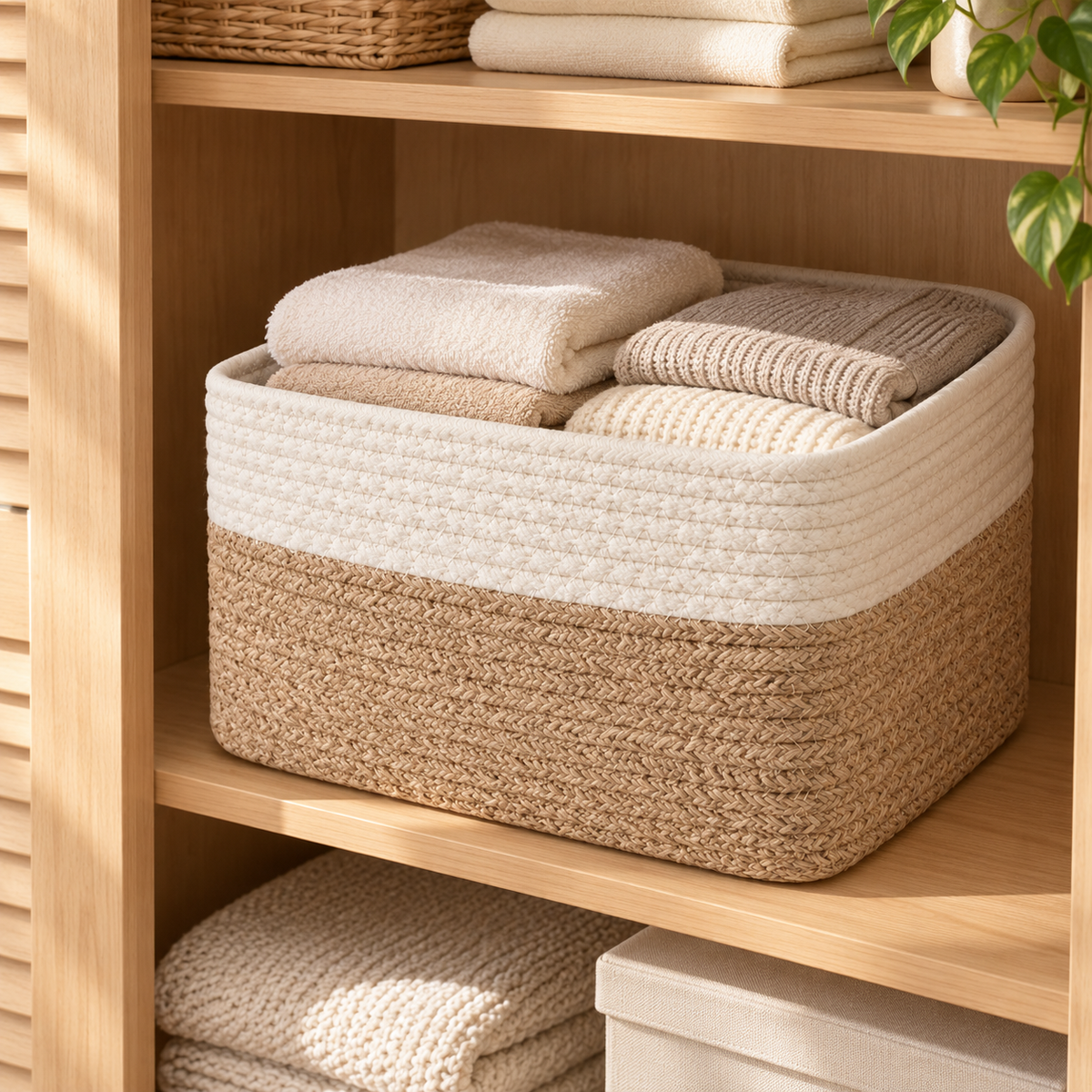 🧺 Storage Basket | Cotton Rope | Closet | Homeowners | Two-Tone Weave