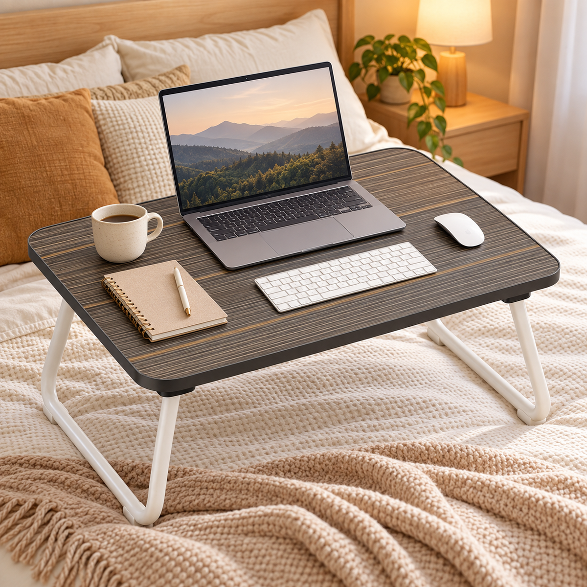 🛏️ Folding Table | Wood-Look Metal | Bedroom | Homeowners | Compact Design