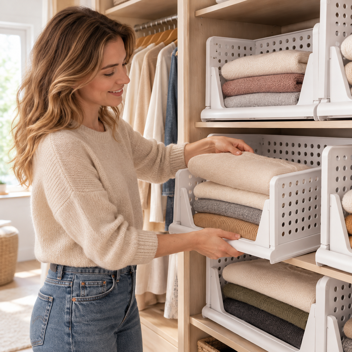 👚 Closet Organizer | Durable Plastic | Wardrobe | Homeowners | Stackable Storage