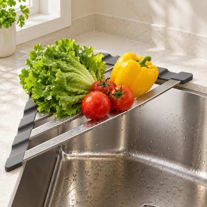 🧼 Space-Saving | Stainless Steel | Sink Corner | Home Cooks | Roll-Up Drying