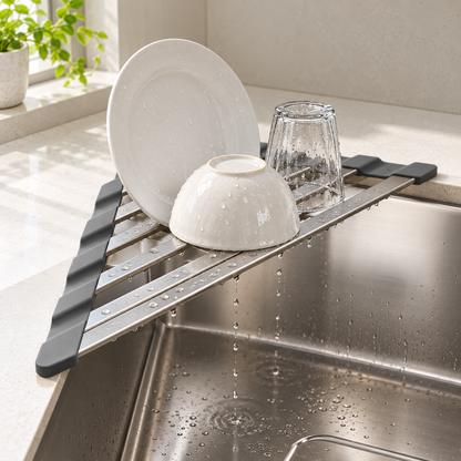 🧼 Space-Saving | Stainless Steel | Sink Corner | Home Cooks | Roll-Up Drying