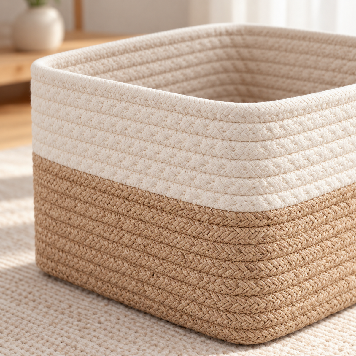 🧺 Storage Basket | Cotton Rope | Closet | Homeowners | Two-Tone Weave