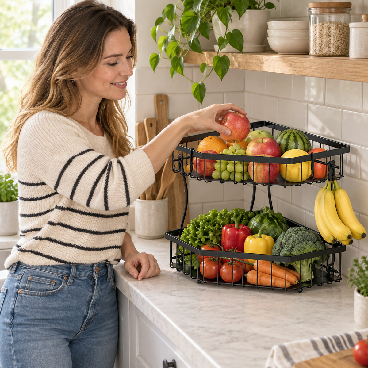 🍎 Fruit Basket | Metal Kitchen | Home Cooks | Two-Tier Storage