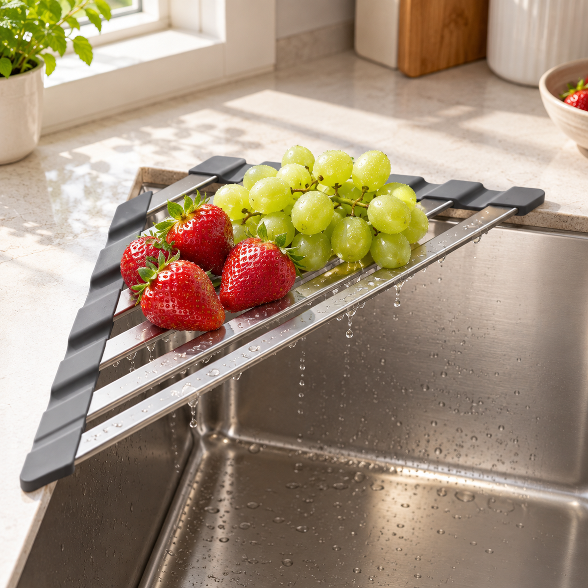 🧼 Space-Saving | Stainless Steel | Sink Corner | Home Cooks | Roll-Up Drying