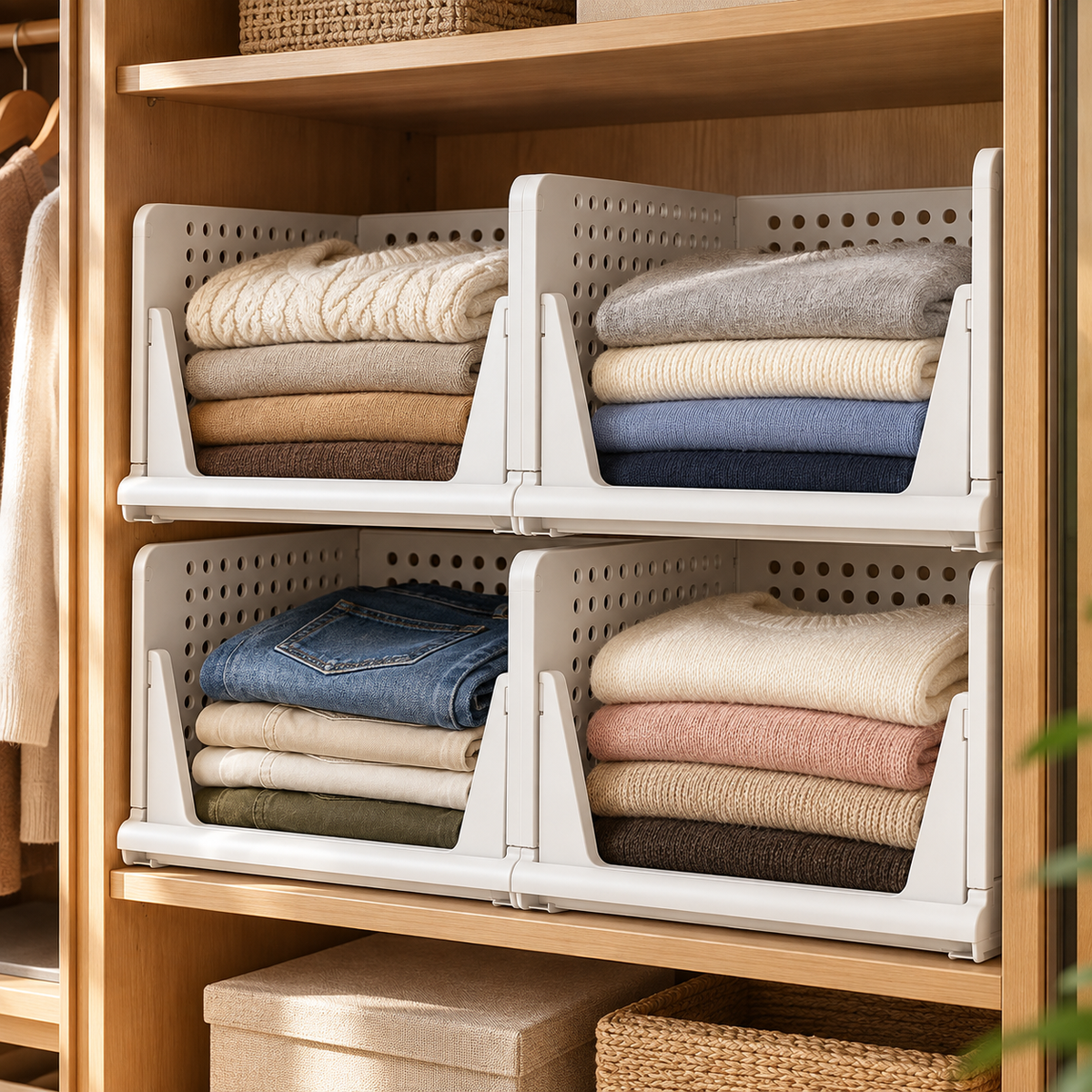 👚 Closet Organizer | Durable Plastic | Wardrobe | Homeowners | Stackable Storage