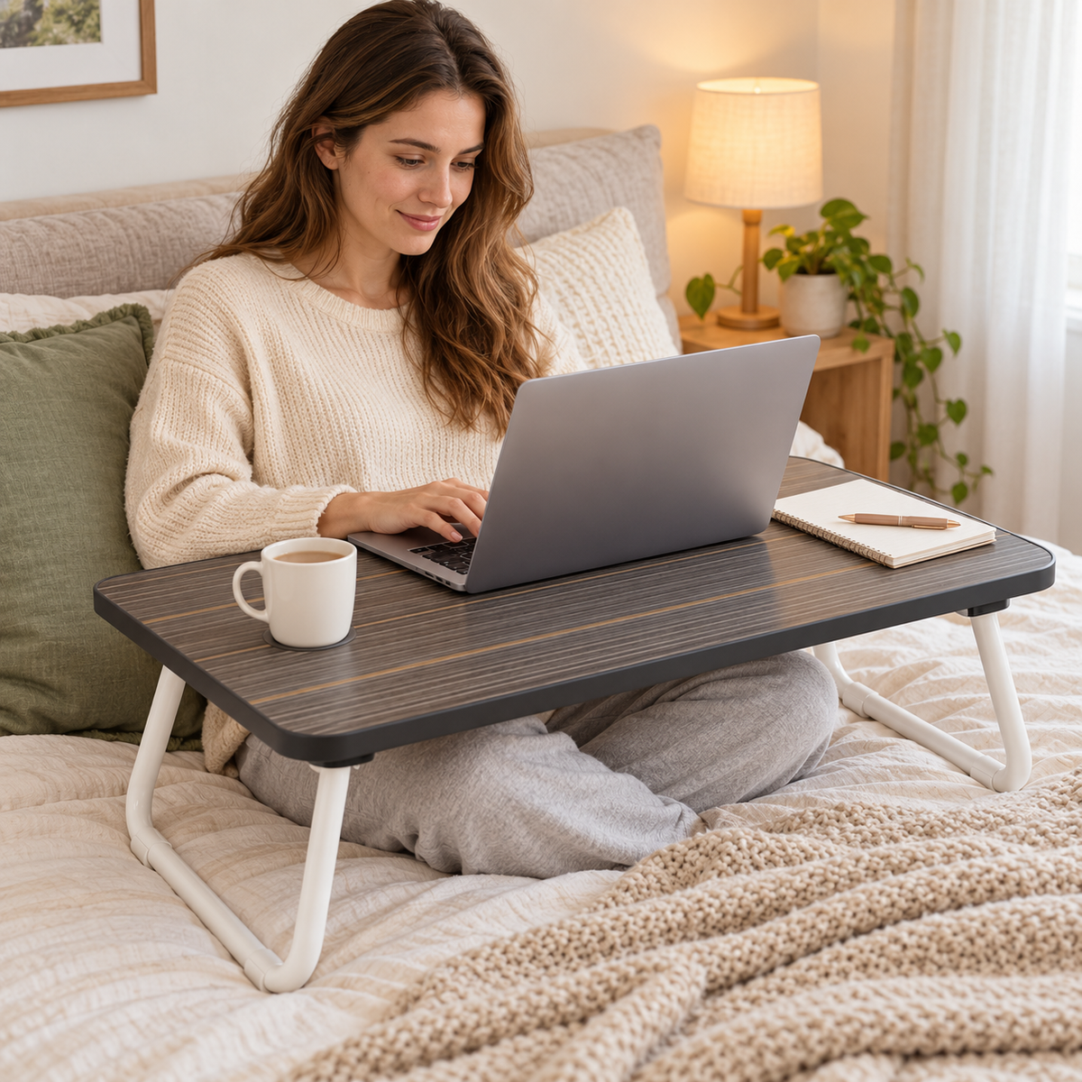 🛏️ Folding Table | Wood-Look Metal | Bedroom | Homeowners | Compact Design