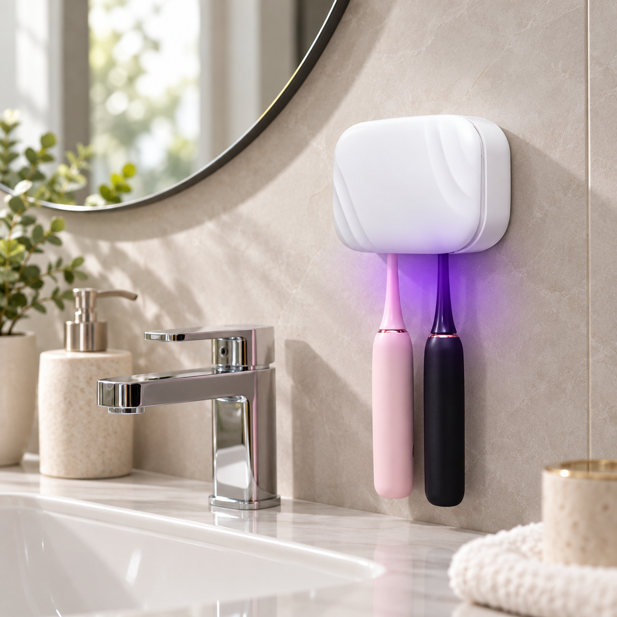 🪥 Toothbrush Sanitizer | ABS Bathroom Storage | Families | UV-Care Design