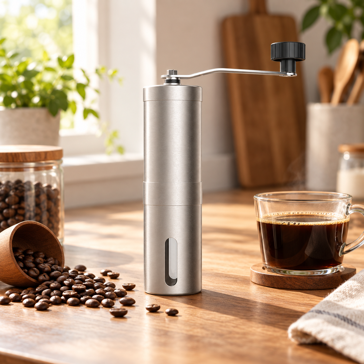 ☕ Coffee Grinder | Stainless Steel | Travel | Coffee Lovers | Sleek Crank