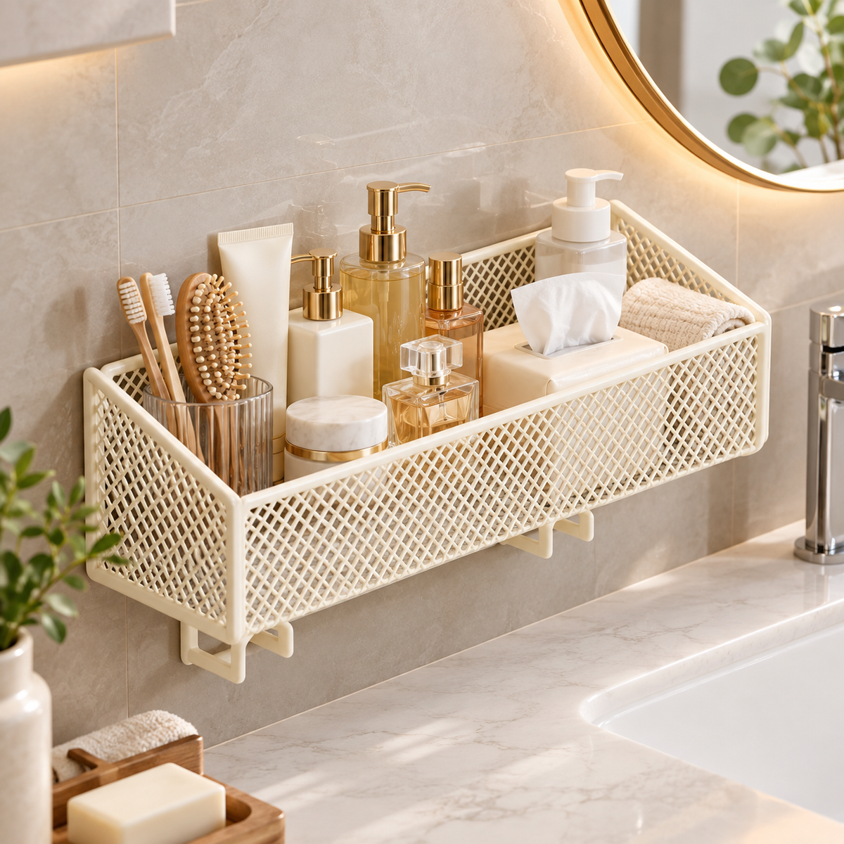 🧴 Bathroom Organizer | Metal Mesh | Vanity | Homeowners | Elevated Storage