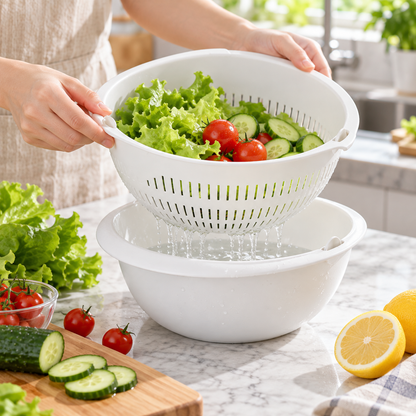 🥗 Drain Basket | Plastic | Kitchen | Home Cooks | Rotating Strainer