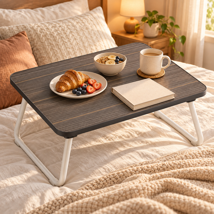 🛏️ Folding Table | Wood-Look Metal | Bedroom | Homeowners | Compact Design