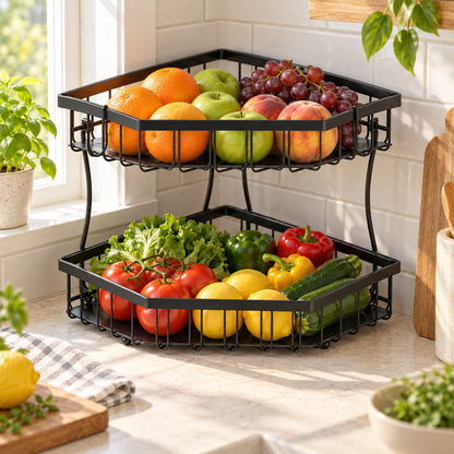 🍎 Fruit Basket | Metal Kitchen | Home Cooks | Two-Tier Storage