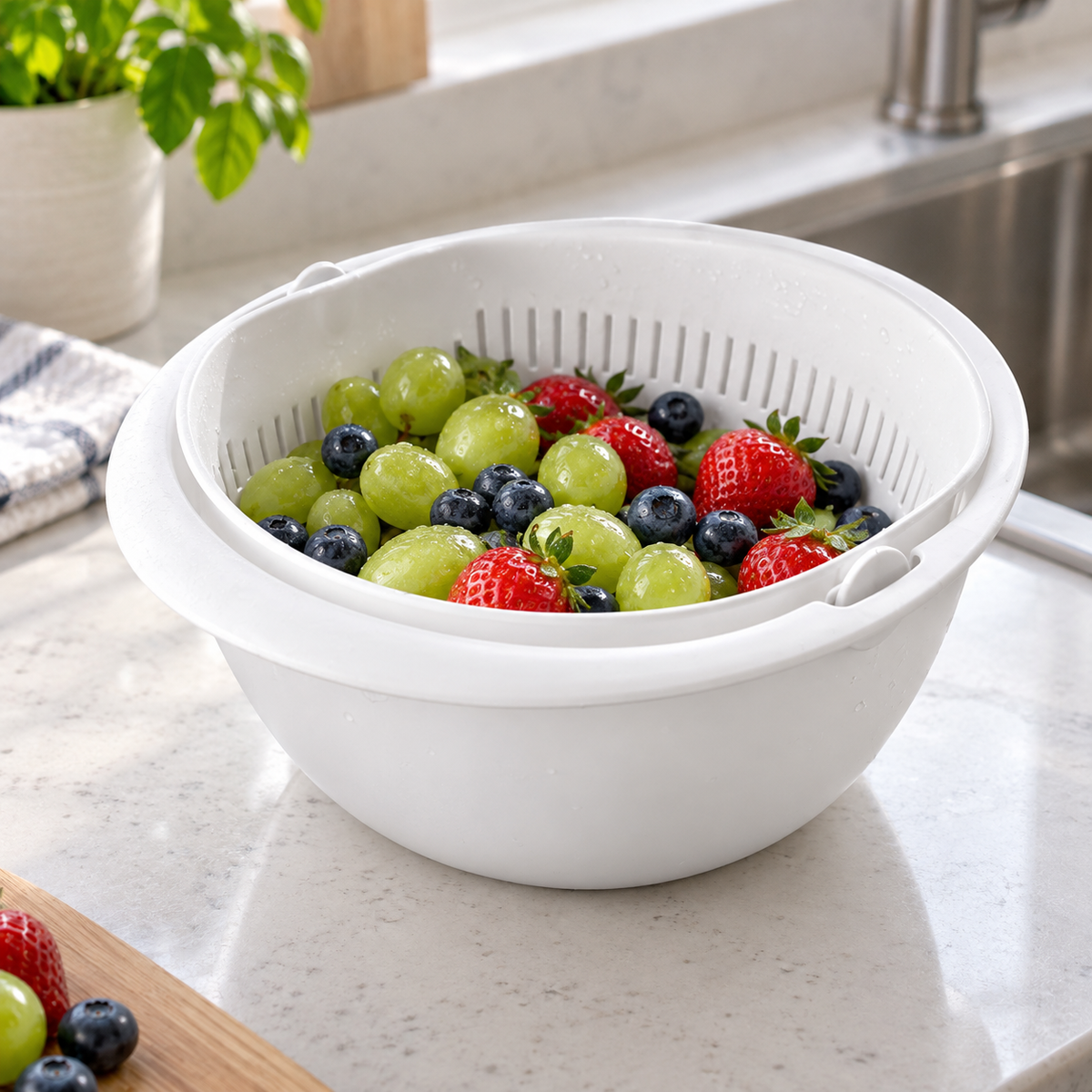 🥗 Drain Basket | Plastic | Kitchen | Home Cooks | Rotating Strainer