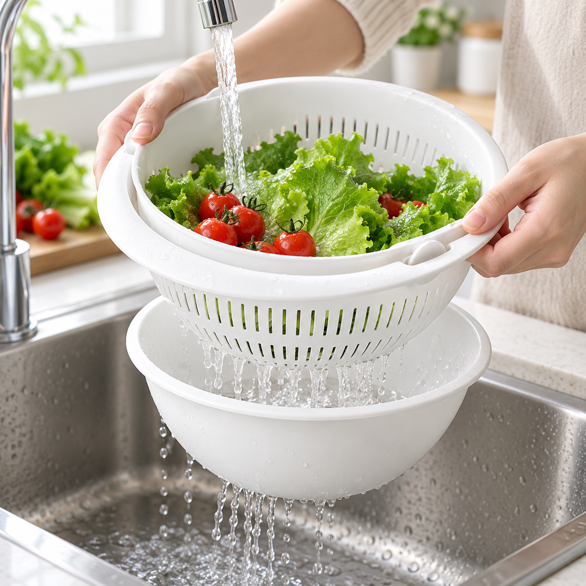 🥗 Drain Basket | Plastic | Kitchen | Home Cooks | Rotating Strainer
