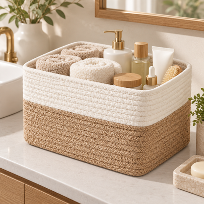 🧺 Storage Basket | Cotton Rope | Closet | Homeowners | Two-Tone Weave