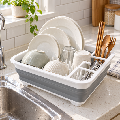 🍽️ Dish Drying Rack | Plastic | Kitchen | Families | Collapsible Storage