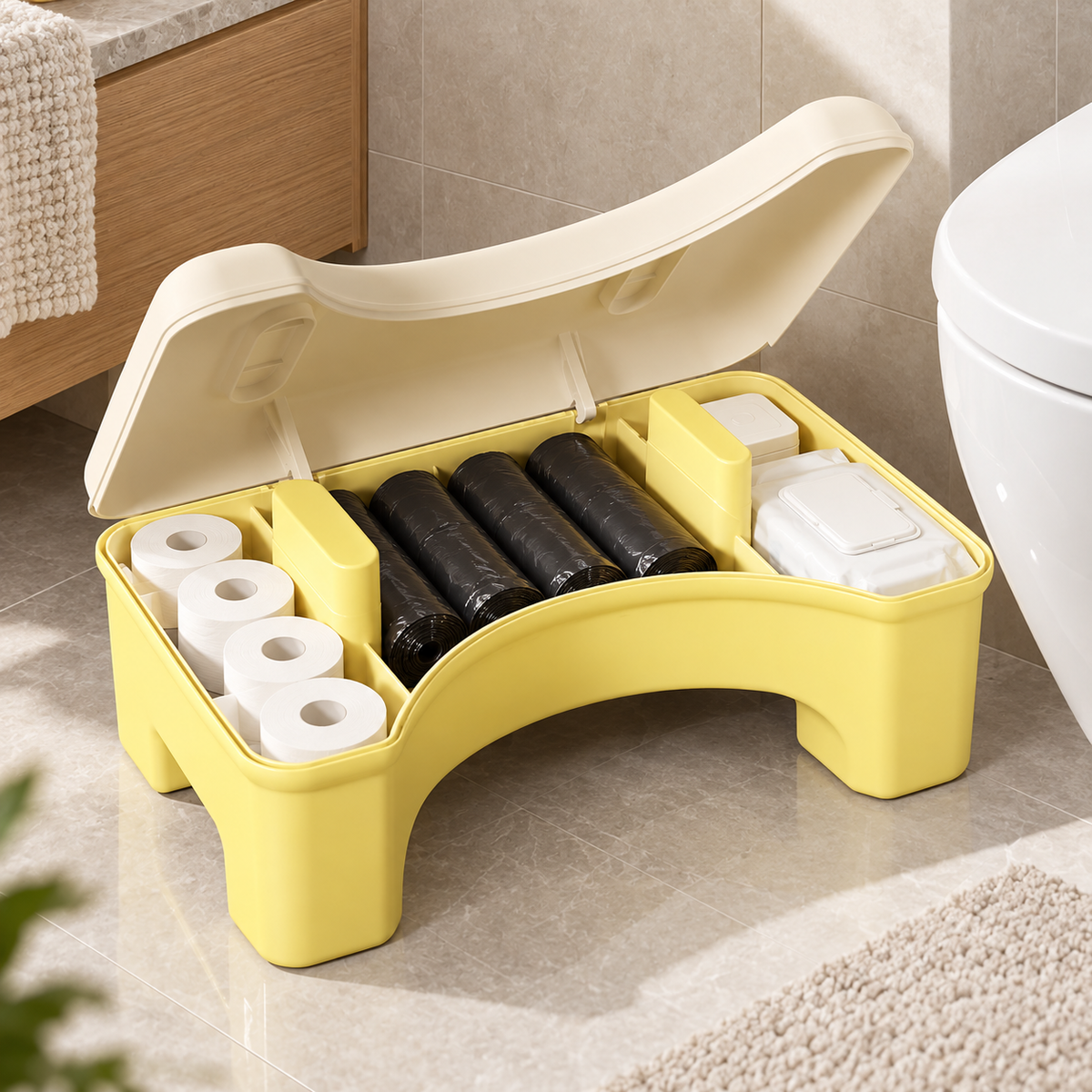 🚽 Toilet Stool | Plastic | Bathroom | Families | Hidden Storage Compartment