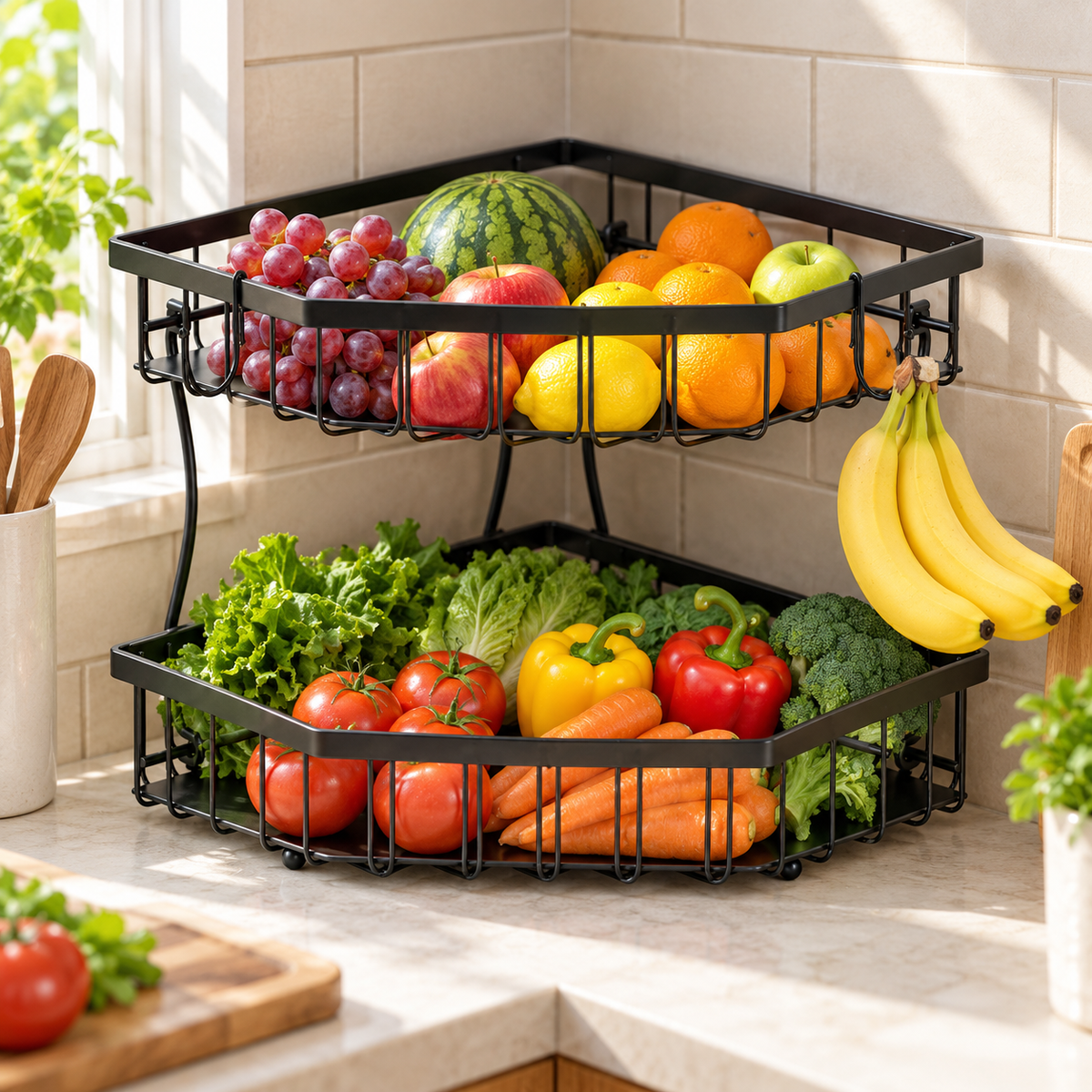 🍎 Fruit Basket | Metal Kitchen | Home Cooks | Two-Tier Storage