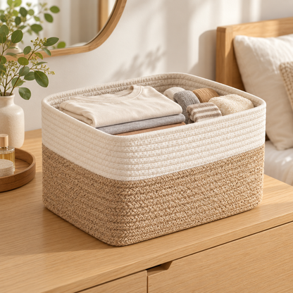 🧺 Storage Basket | Cotton Rope | Closet | Homeowners | Two-Tone Weave